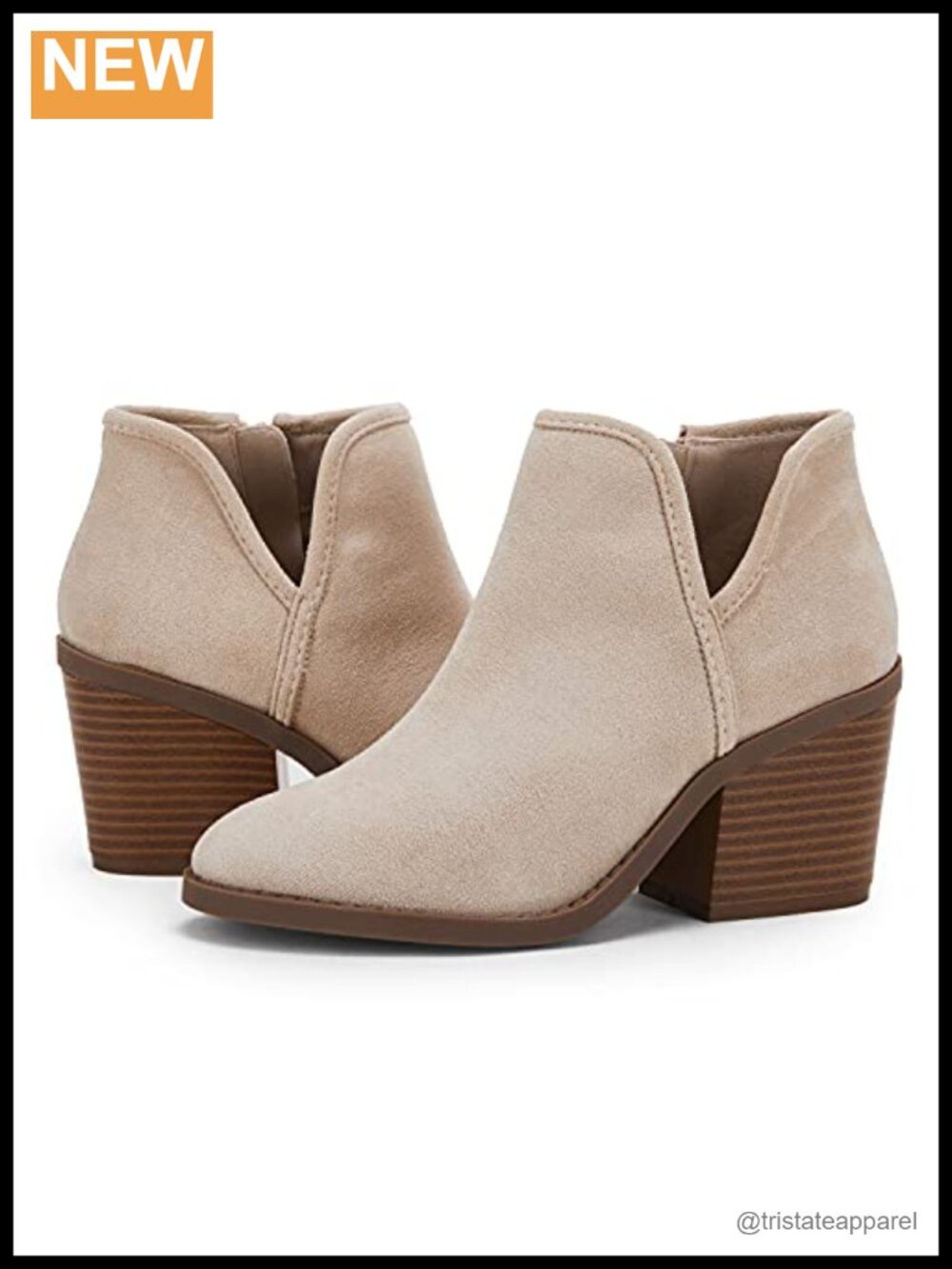 Womens Ankle Boots Chunky Stacked Heel Slip On Faux Suede Side Zipper Casual